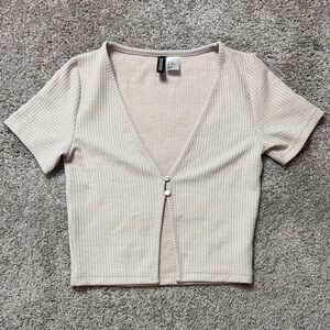 H&M Cream Ribbed Crop Top
